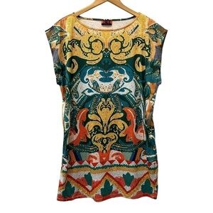Isle by Melis Kogan Tunic Dress Satin Mosaic Art To Wear Size XL